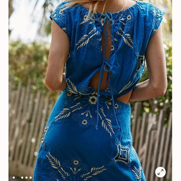 FREE PEOPLE Sardinia Sun Embroidered Boho Mini Dress in Out of the Blue - Picture 3 of 8